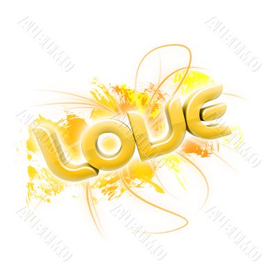3D illustration of the word Love Yellow 2