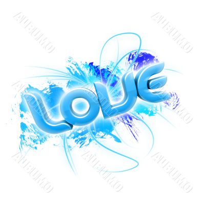 3D illustration of the word Love Blue 2