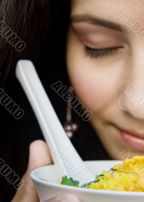 girl eating in a restaurant