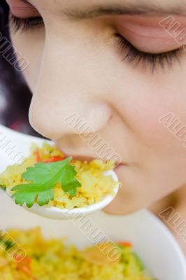 girl eating in a restaurant