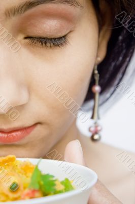 girl eating in a restaurant