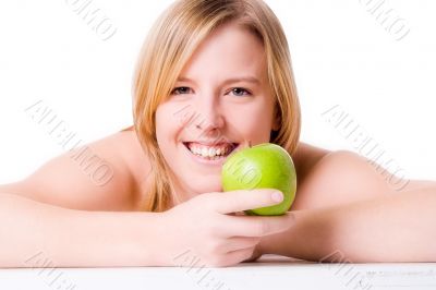 Smiling with her apple Smiling with her apple