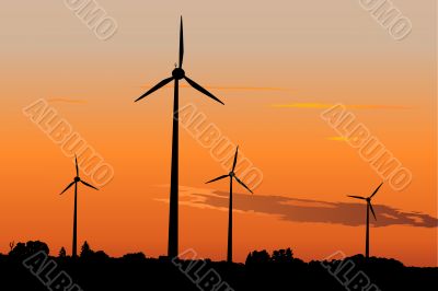 Wind generators in sunrise