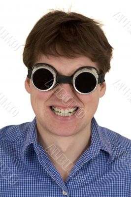 Man in welding goggles