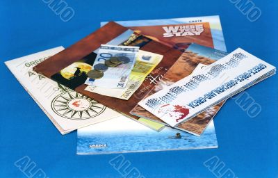 Euro banknotes on maps and booklets Euro banknotes on maps and booklets