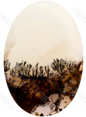 Cut of a stone with an abstract landscape from crystals