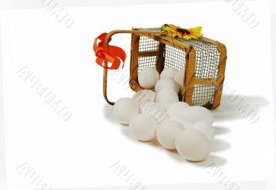 Eggs pour from Wire basket