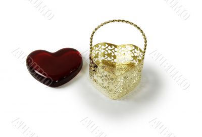 Metal Heart basket and Glass Heart