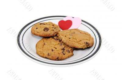 Plate of love and chocolate chip cookies