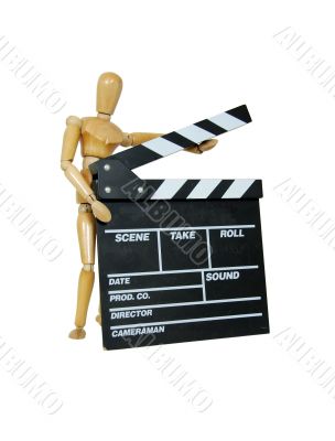 Person holding movie clapper