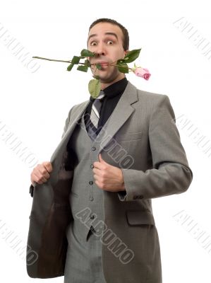 Man With Rose In Mouth