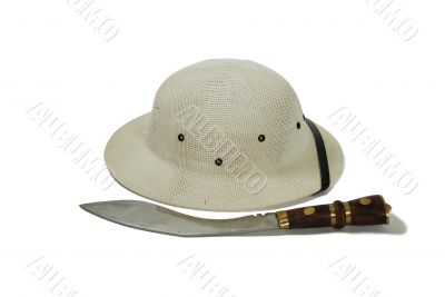 Pith Helmet and hunting knife