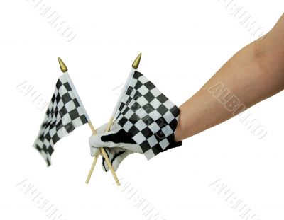 Checkered flags and racing gloves