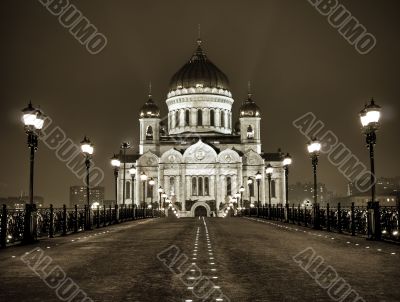Cathedral of Christ the Saviour in Moscow night view from the br
