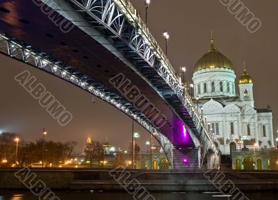 Cathedral of Christ the Saviour in Moscow night view with bridge