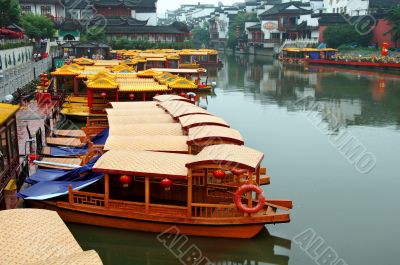 Line of boats at Qinhuai river
