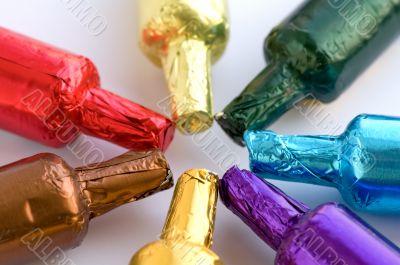 Colorful chocolate bottles