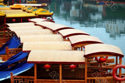 Line of boats at Qinhuai river Line of boats at Qinhuai river
