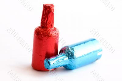 Colorful chocolate bottles