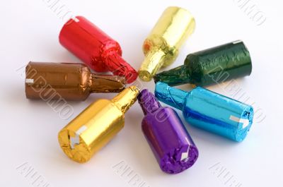 Colorful chocolate bottles