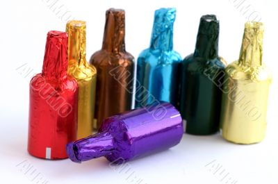 Colorful chocolate bottles