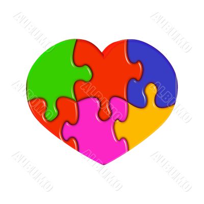 Heart from multi-coloured puzzles
