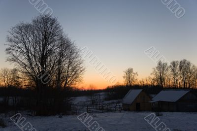 winter evening in Russian village
