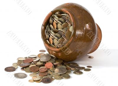 Clay pot with antique coins