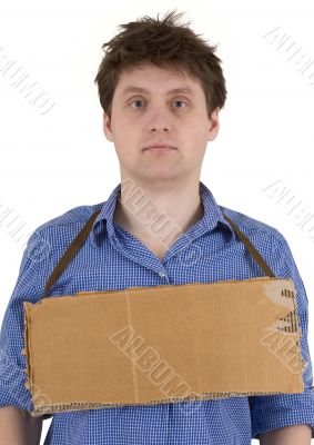 Man with carton tablet