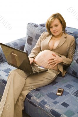 Young pregnancy woman at homework