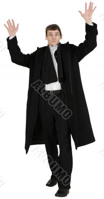 Portrait man in black coat