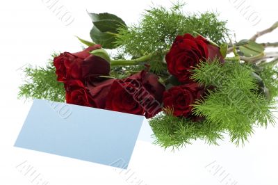 red roses with a blue place card red roses with a blue place card