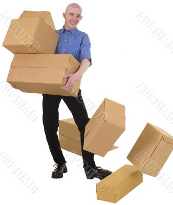 Man drops cardboard boxes