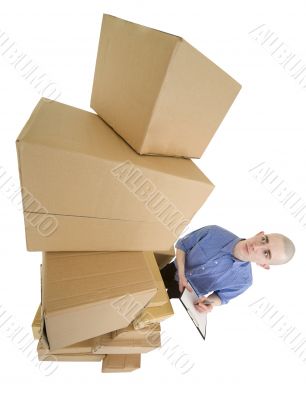 Man and pile cardboard boxes