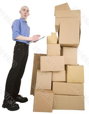 Man and pile cardboard boxes