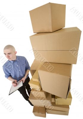 Man and pile cardboard boxes