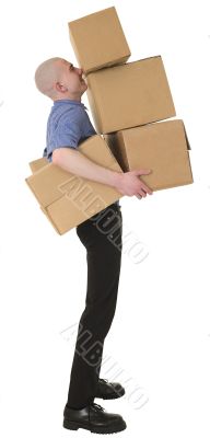 Man holding heap cardboard boxes