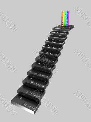 Dominous pieces formulated in row stairway. One is rainbow on to
