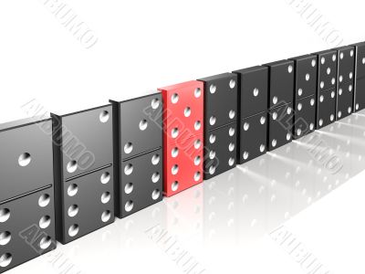 Dominous pieces formulated in line. One is red