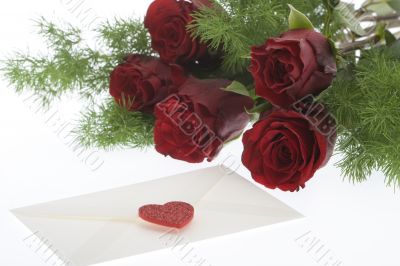 red roses with envelope and heart red roses with envelope and heart