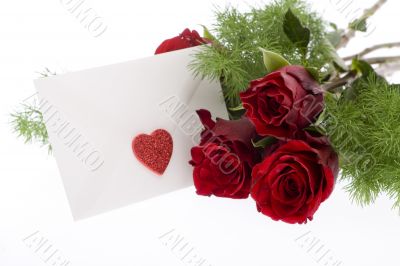 red roses with envelope and heart red roses with envelope and heart