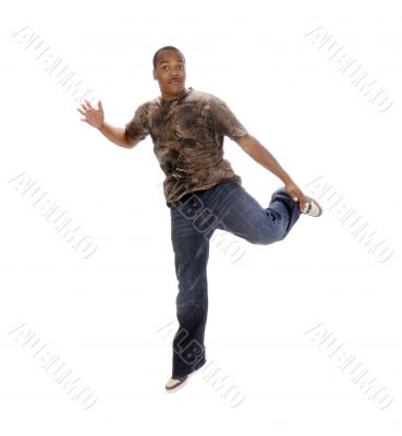 young African American man leaping