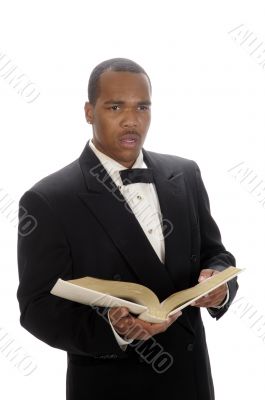 African American preacher giving sermon
