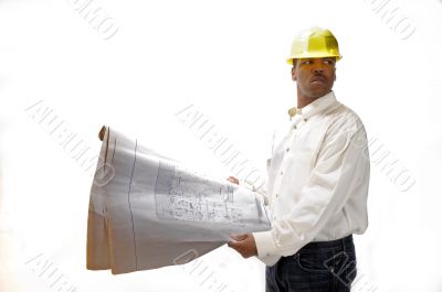 African American Contractor checking plans