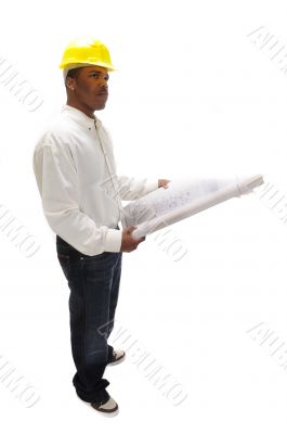 African American Contractor studying plans
