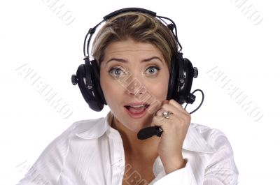 female Air Traffic controller or pilot on white