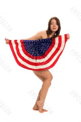Attractive female American Patriot with flag