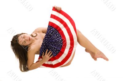 Attractive female American Patriot with flag