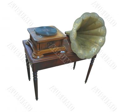 Ancient retro gramophone isolated over white background