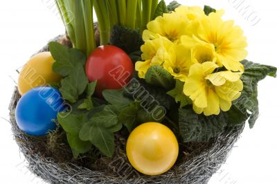Easter eggs with spring flowers